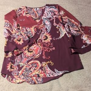 Cato Paisley Print Burgundy Blouse